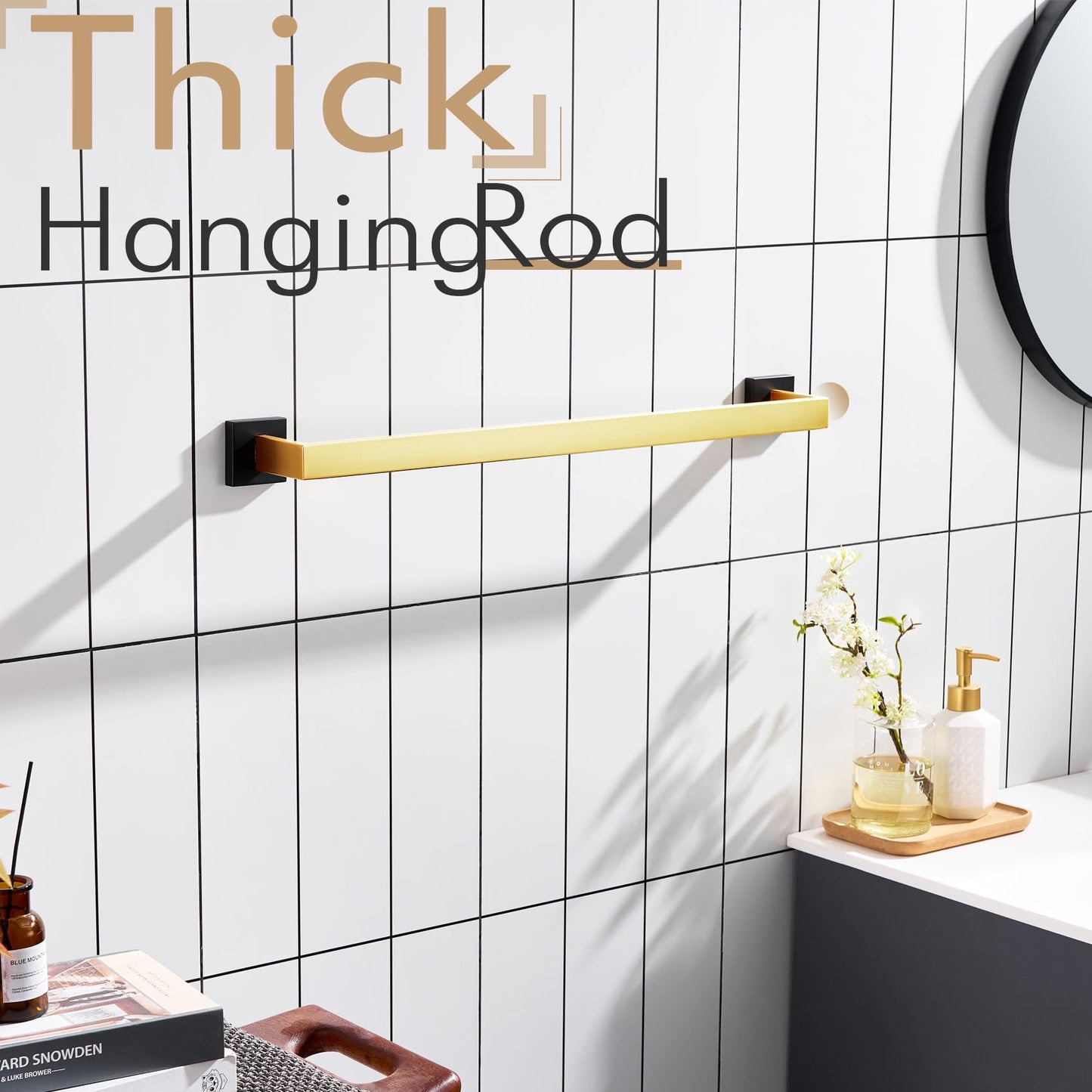 24 Inch Towel Bars for Bathroom Wall Mounted Kitchen Towel Rack Holder T (Black Gold / 24-Inch)