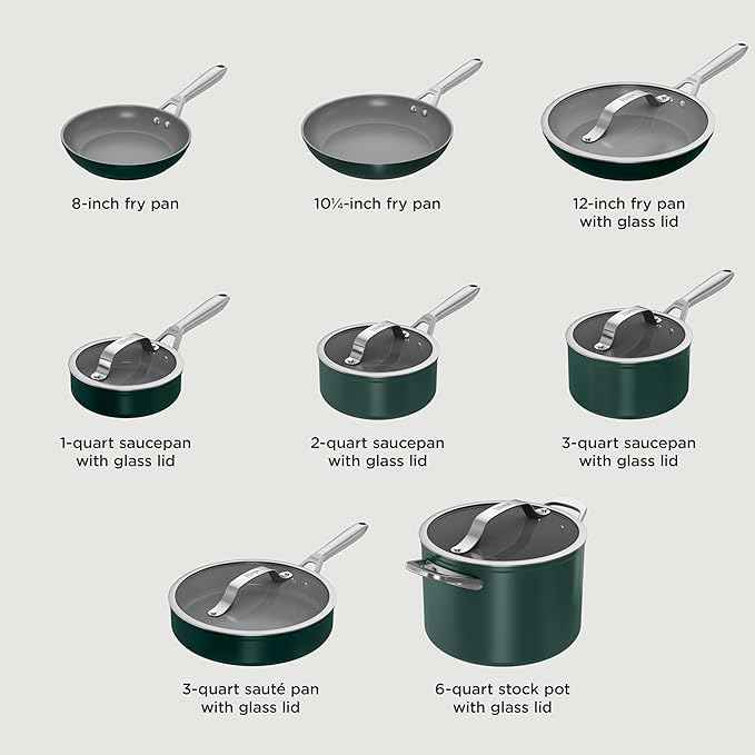 Ninja Ceramic Pro 14-Piece Cookware Set, Non-Stick Pots & Pans Set with Glass Lids, Nontoxic, PTFE Free, Ceramic Coated, Oven Safe, All Stovetops & Induction Compatible, British Racing Green CW39011GN