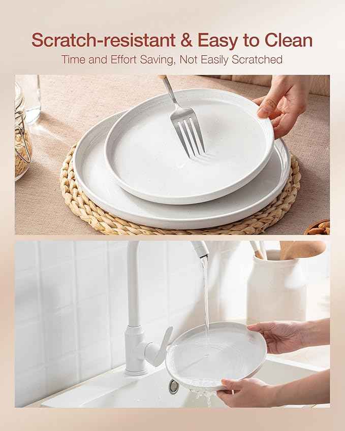 Famiware Milkyway Stoneware Dinnerware Sets with Mugs, Service for 6 (24 Pieces), Plates and Bowls Sets -Scratch Resistant, Microwave and Dishwasher Safe Dishes Set, White