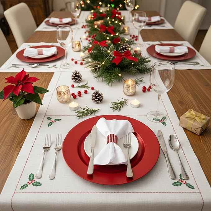 Tanlade 12 Pcs 13 Inch Charger Plates Bulk Round Wedding Chargers Plastic Dinner Plates for Table Setting Wedding Party Decoration (Red)