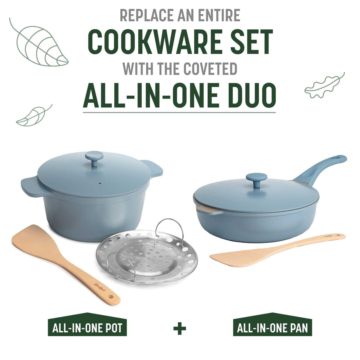 All-in-One Pan, Multilayer Nonstick Cookware Set, High-Performance Construction, Multipurpose Design Replaces Multiple Pots and Pans, Dishwasher Safe, 11-Inch, 4.4-Quart Capacity, Blue Mist (Blue Mist / 11-Inch / All-In-One Pan)