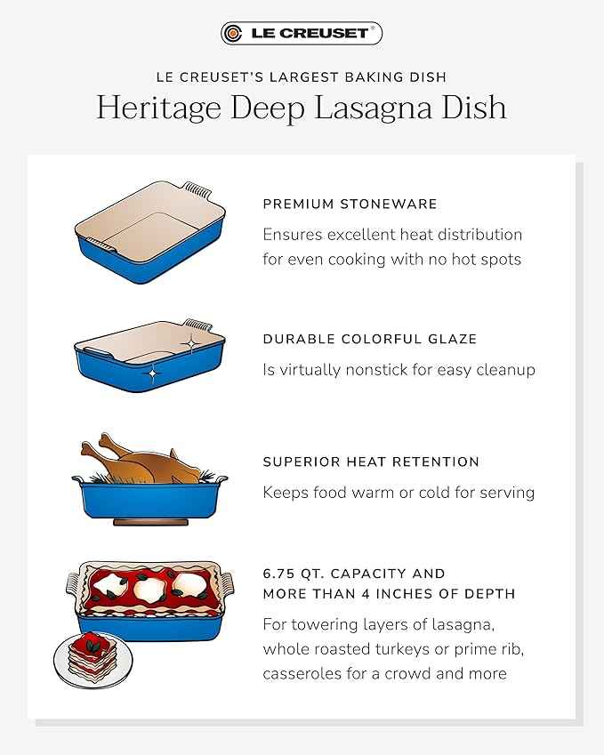 Le Creuset Stoneware Heritage Deep Rectangular Lasagna Dish, 6.75 qt., Sea Salt