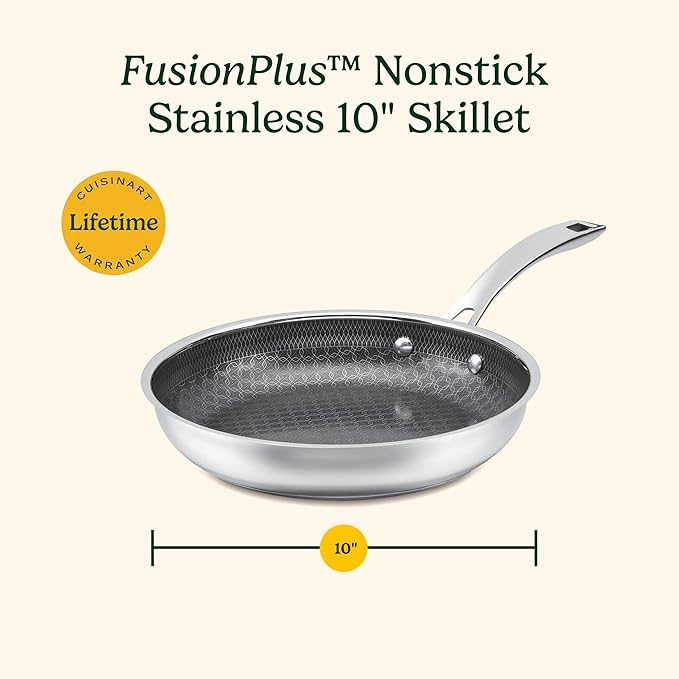 Cuisinart FusionPlus Hybrid Nonstick Stainless Steel Cookware, 10-Inch Skillet with PFAS-Free PURELYSEAR Ceramic Technology, Scratch Proof, Cool Grip Handles, Dishwasher Safe, FPS22-24