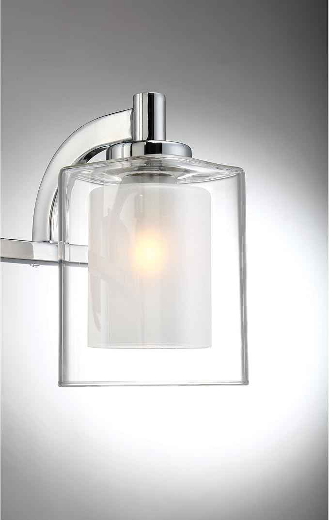 Quoizel Kolt Modern Vanity Lights, 5-Light, 42 Inch Polished Chrome Bathroom Lighting Fixtures Over Mirror, Sandblasted Inner Glass, 50 W LED Bulb, Wall Mount Light for Bathroom, Kitchen or Hallway