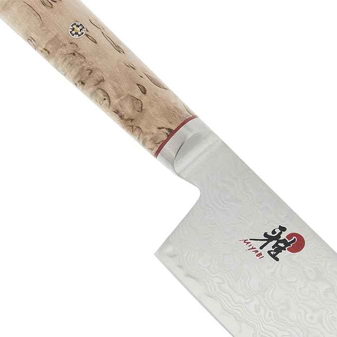 Miyabi Birchwood SG2 Japanese Nakiri Knife, 6.5-inch, Vegatable Kitchen Knife, Karelian Birch Handle, 100-layer flower Damascus pattern, Handcrafted in Seki, Japan