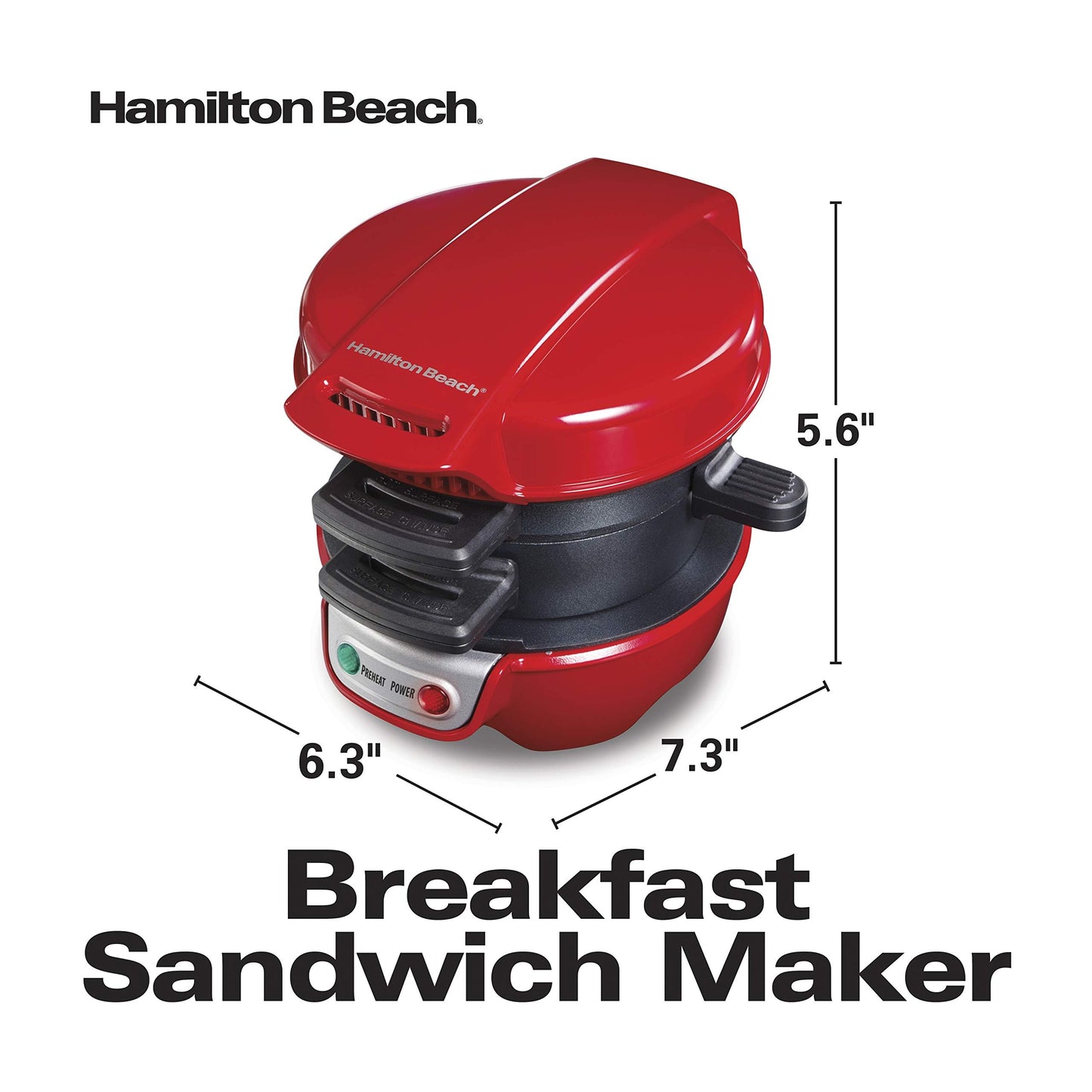 Breakfast Sandwich Maker with Egg Cooker Ring (Red / Single)