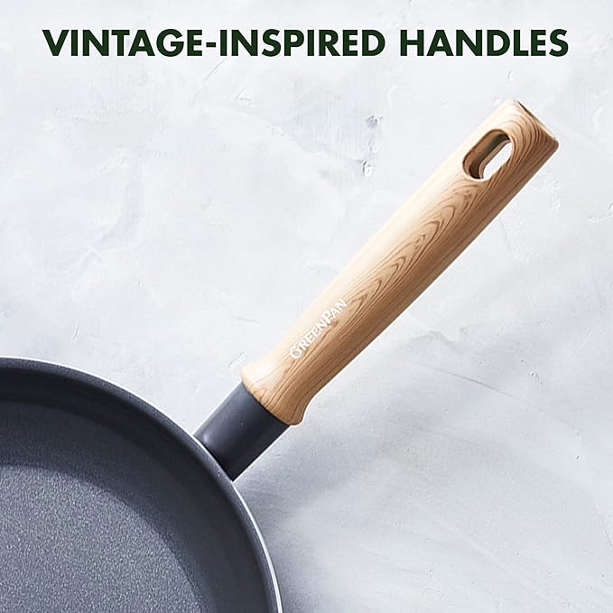 GreenPan Hudson Healthy Ceramic Nonstick, 8 Piece Cookware Pots and Pans Set, Vintage Wood Inspired Handle, PFAS-Free, Dishwasher Safe, Black