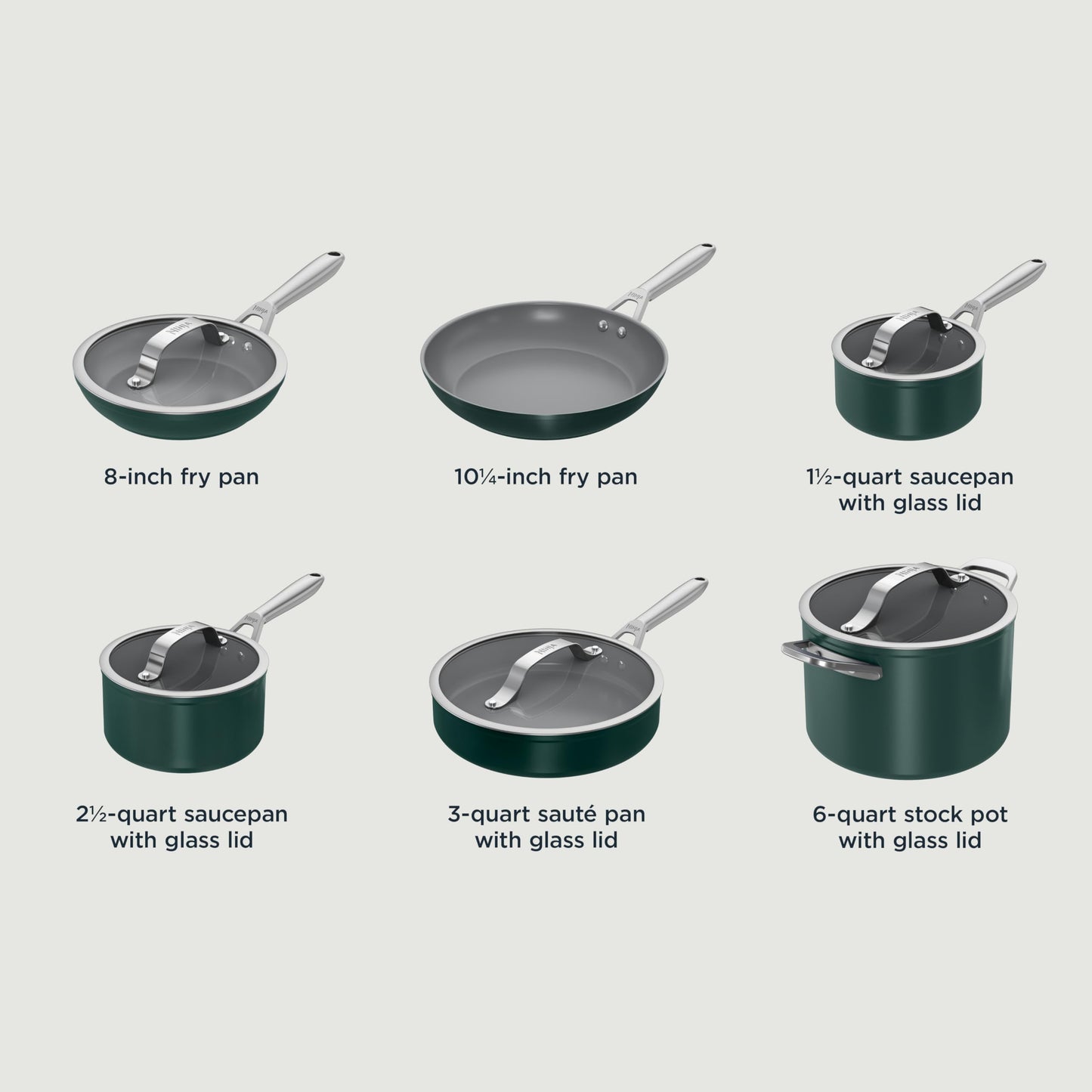 Ceramic Pro 11Piece Cookware Set (11-piece / Green)