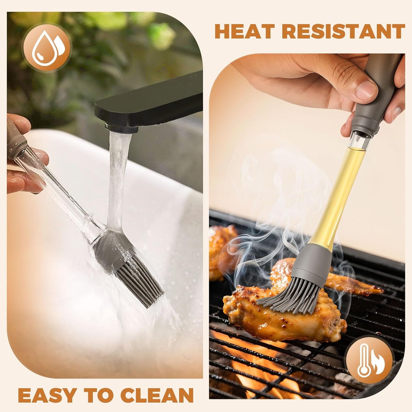 4Pack Basting Brush for Cooking,Heat Resistant Silicone Pastry Brushes,Spread Oil Sauce Butter Food Brush for Cooking/BBQ/Baking,Grilling Tool Kitchen Gadget Home Outdoor Use