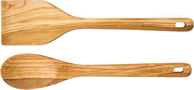 Bloomhouse 3-Piece 4.8-Quart 9 X 13 Ceramic Bakeware Set with Olive Wood Tools – Linen/Taupe Baking Dish with Handles, Oven Safe, Durable Stoneware for Casseroles, Roasting & Serving
