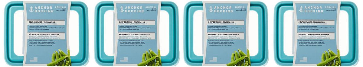 TrueSeal Glass Food Storage Containers with Mineral Blue Airtight Lids (6 Cup Rectangular Pack of 4 (Mineral Blue))