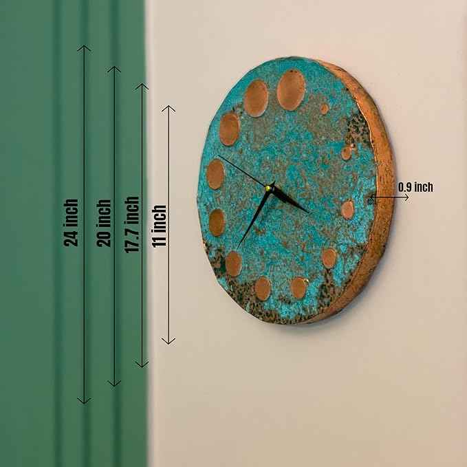 Handmade Copper Wall Clock Artisan Touch in Every Piece - Time Circles Wall Decor Copper Clock for Living Room, Office, Kitchen & Bedroom (17.7 Inch)