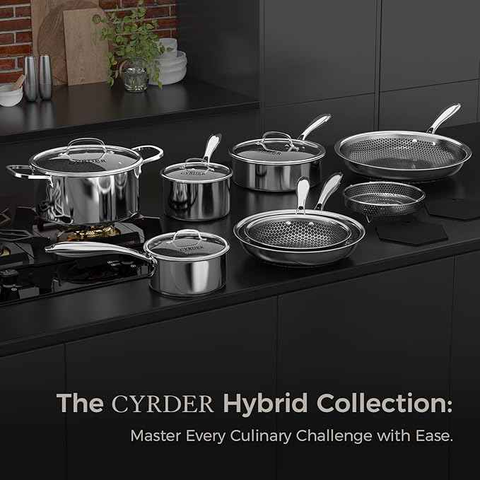 Nonstick Pots and Pans Set, 14 Piece Hybrid Hex Non Stick Stainless Steel Cookware with Frying Pans, Saute Pan, Saucepans & Stock Pot - Induction Compatible, Dishwasher &Oven Safe, PFOA Free