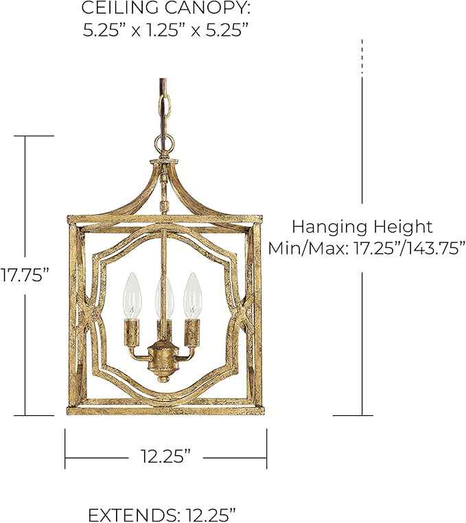 Capital Lighting 9481AG Blakely Lantern Foyer Pendant, 3-Light 180 Total Watts, 18" H x 12" W, Antique Gold