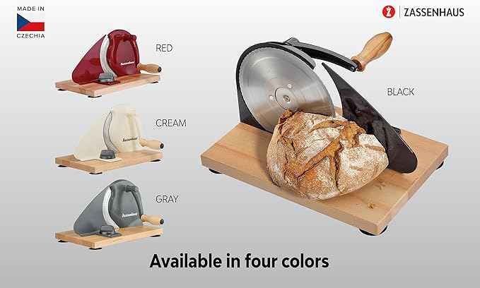 Zassenhaus Original Classic Adjustable Bread Slicer for Uniform Slices - Bread Slicer for Homemade Bread - 18/8 Stainless Steel Blade Sourdough Cutter - Red, 11.75" x 8"