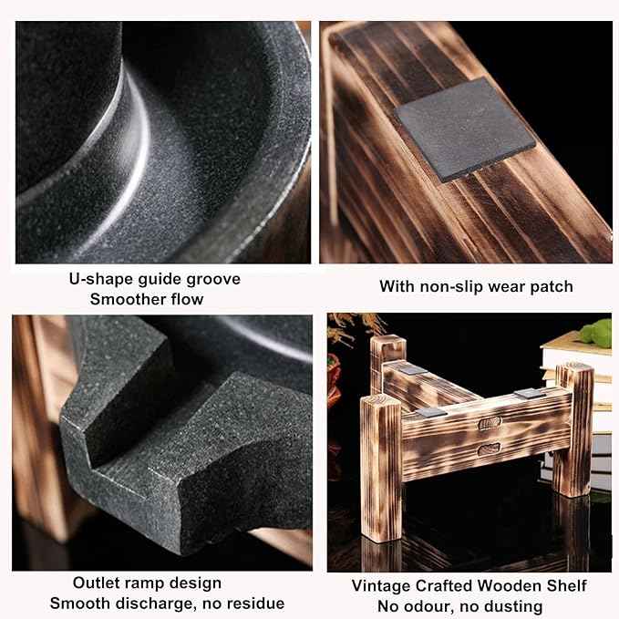 Handmade Stone Mill Grinder with Wooden Stand - Easy to Clean, Perfect for Grinding Wheat, Rice, Almonds - 30cm Tradital Kitchen Tool for Cooking and ing