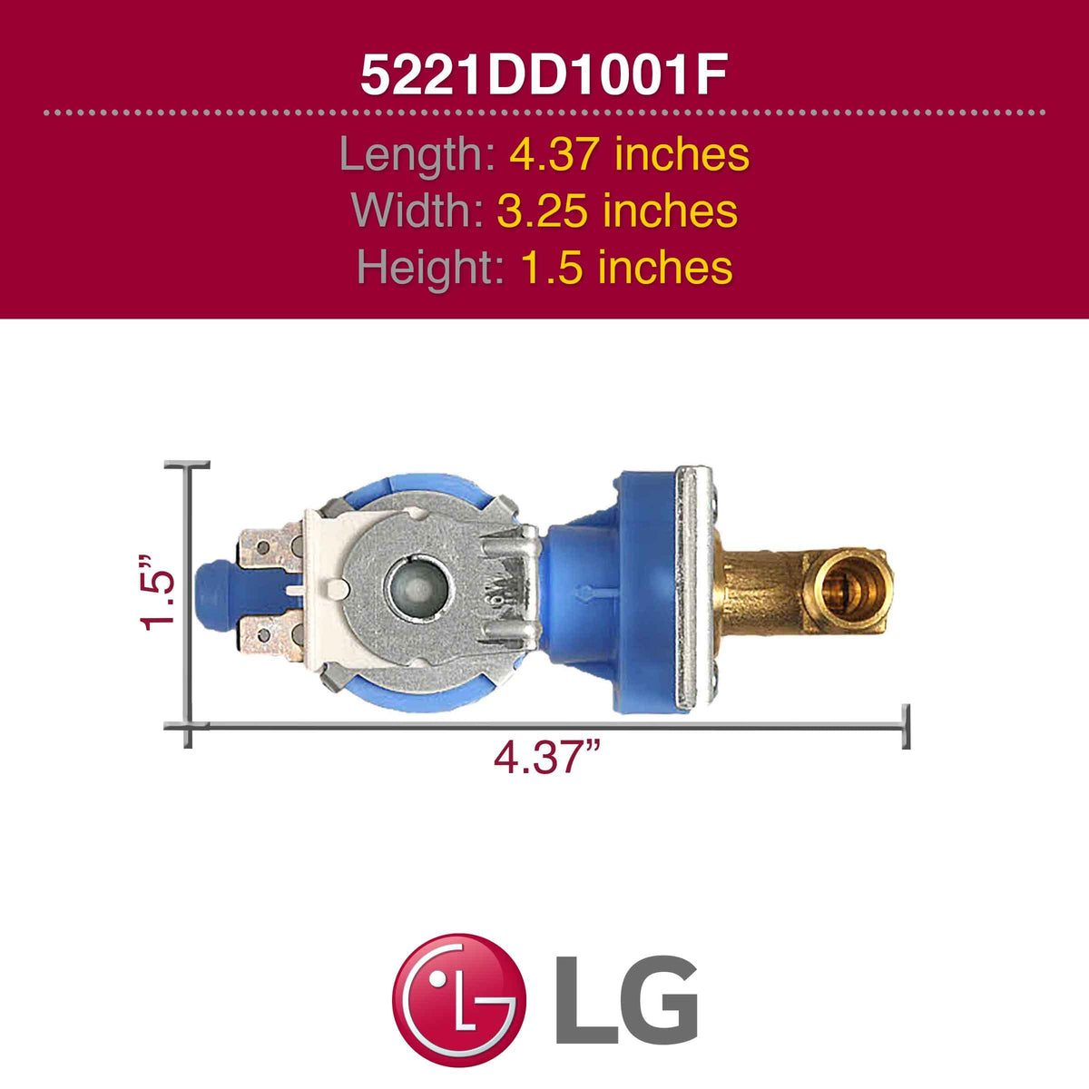 5221DD1001F Genuine OEM Water Inlet Valve for LG Dishwashers (Valve)