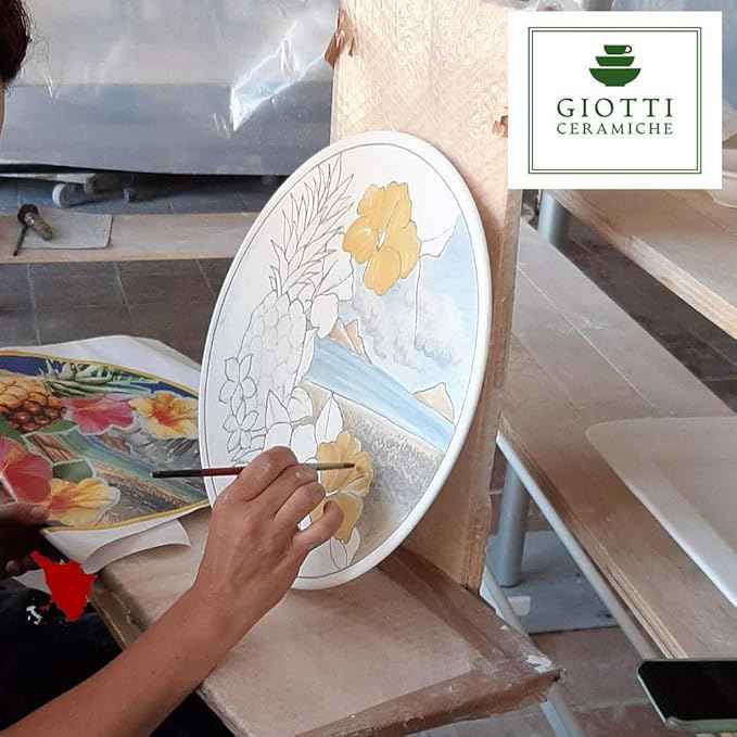 Giotti Ceramiche Large Italian Ceramic Serving Bowl - 12-Inch Authentic Tuscan Pottery Pasta Bowl - Hand-Painted Lemon Design Platter - Decorative Made in Italy Salad Bowl for Kitchen & Dining