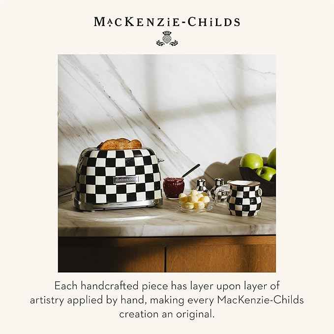 MACKENZIE-CHILDS 2-Slice Toaster, Decorative Toaster for Kitchen, Black-and-White Courtly Check