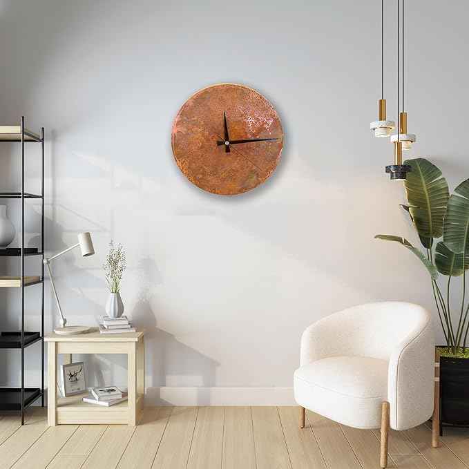 Handmade Copper Wall Clock Artisan Touch in Every Piece - Tree of Time Wall Decor Copper Clock for Living Room, Office, Kitchen & Bedroom (Rusty Clock, 17.7)