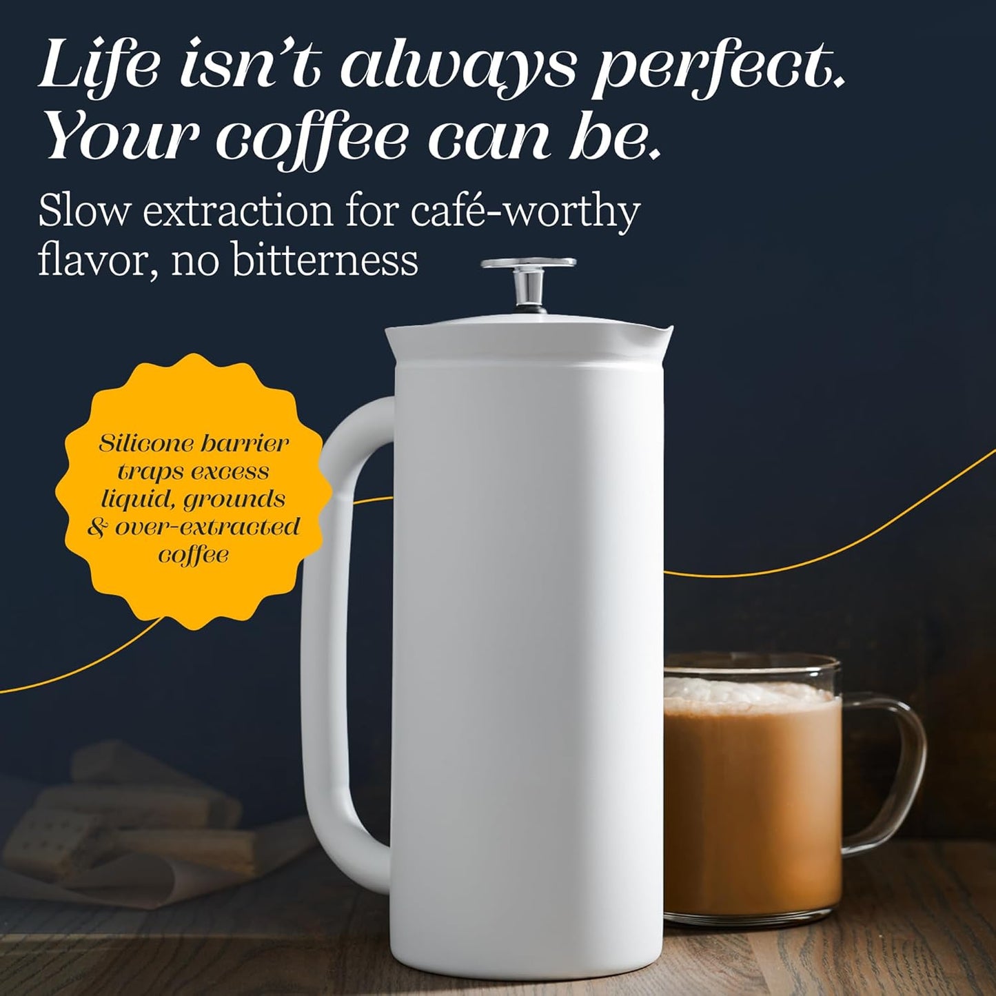 ESPRO P7 French Press Coffee Maker - Double-Walled Stainless Steel Insulated with Micro-Filter, 18 Ounces, Matte White