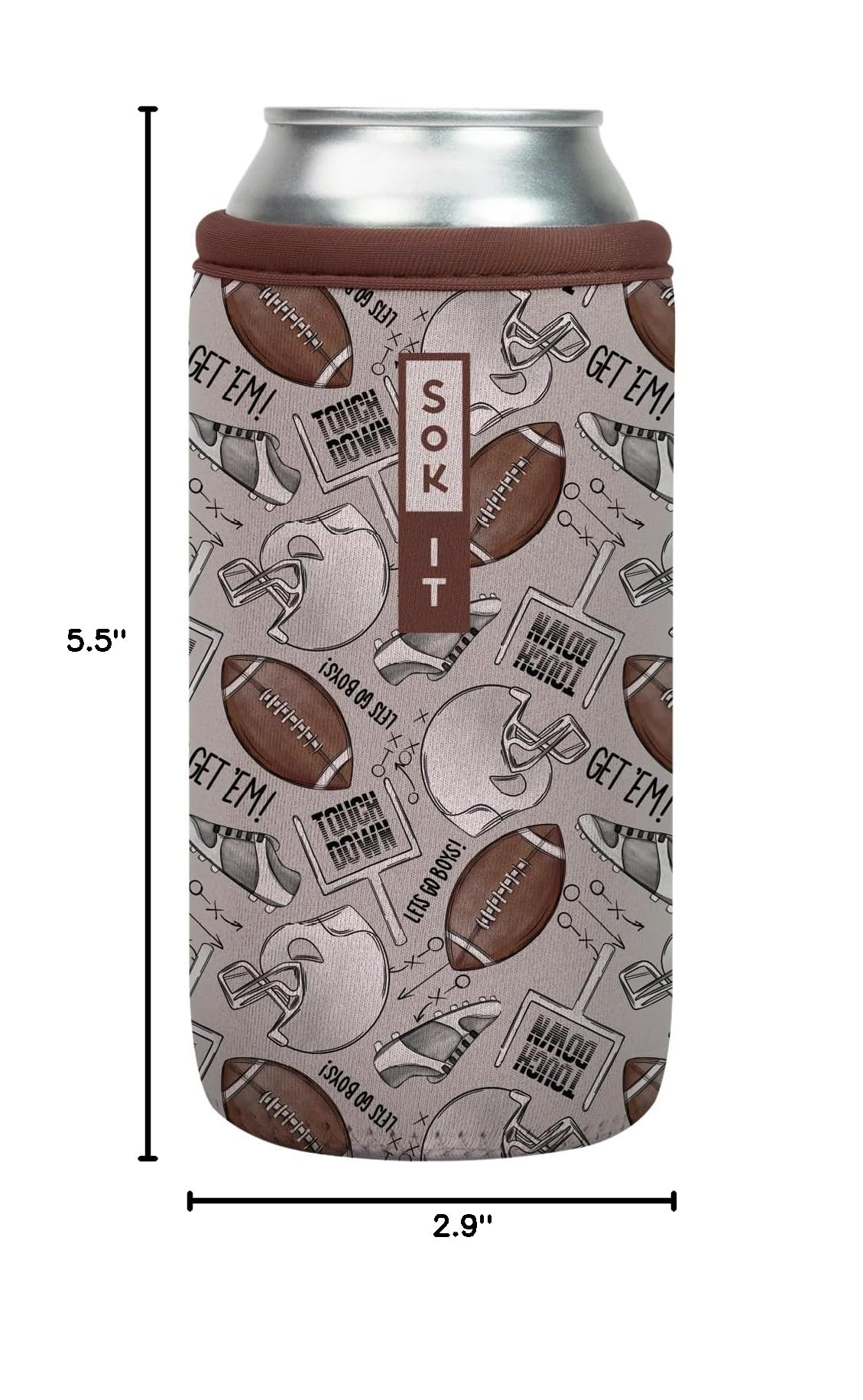 CanSok Sleeve for Beer & Soda Insulated Neoprene Cover (Football / 16oz Can Sleeve)