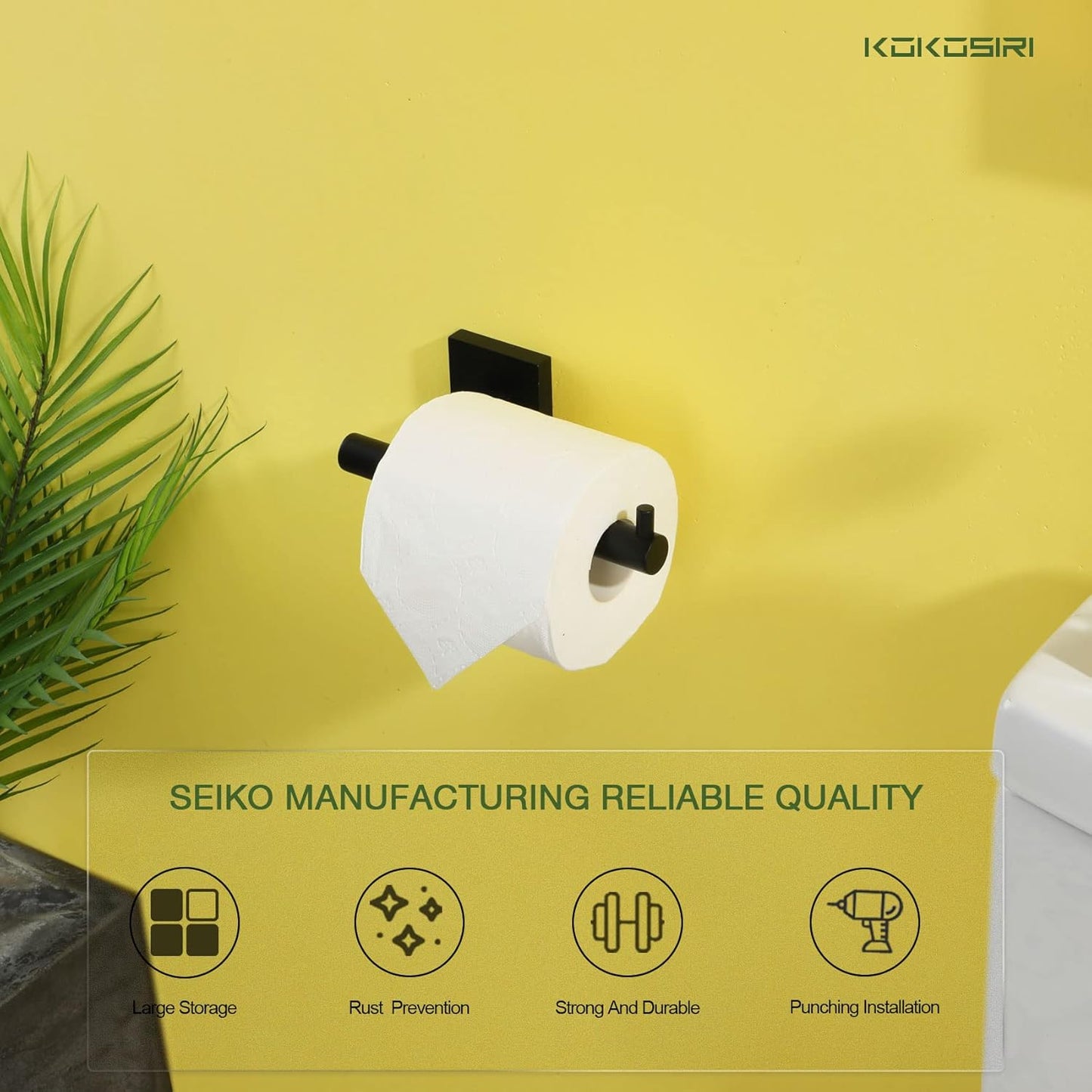 KOKOSIRI Toilet Paper Holder for Bathroom Toilet Roll Holder Hold Mega Rolls Matte Black Stainless Steel, 2 Pack, B2005BK-2P