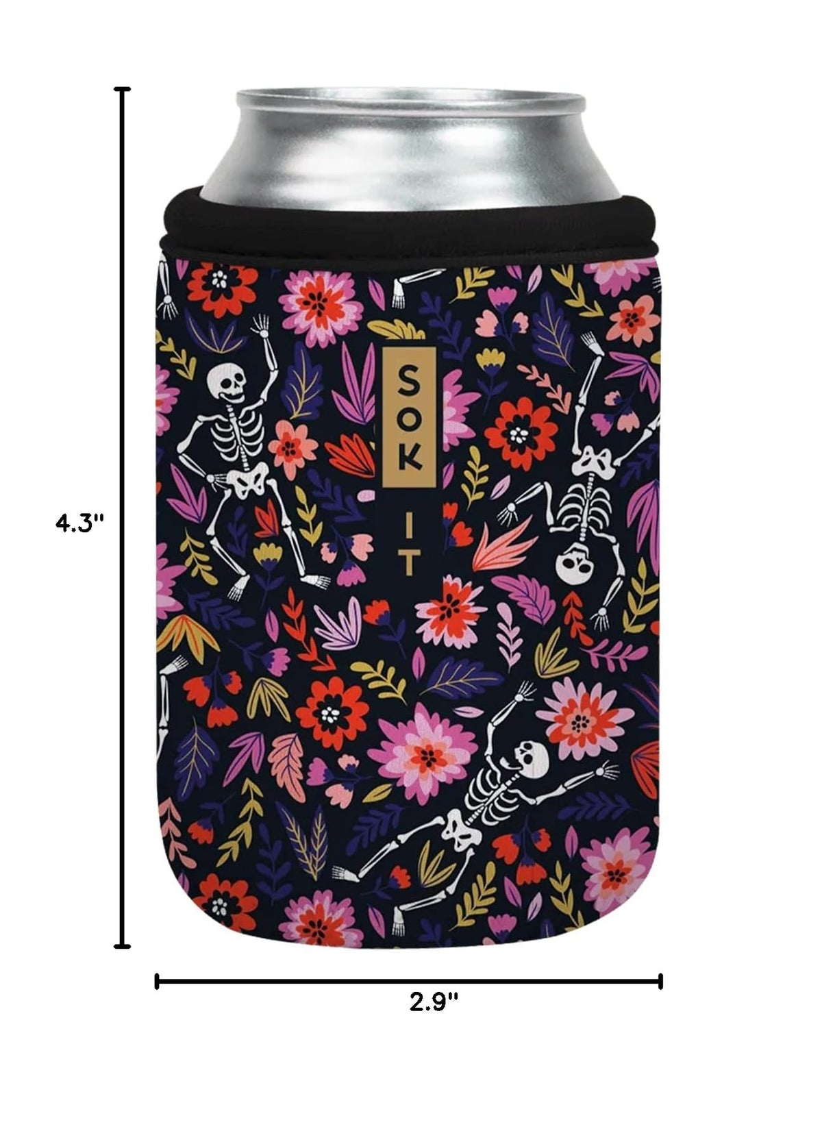 CanSok Sleeve for Beer & Soda Insulated Neoprene Cover (Floral Skeleton / 12oz Can Sleeve)