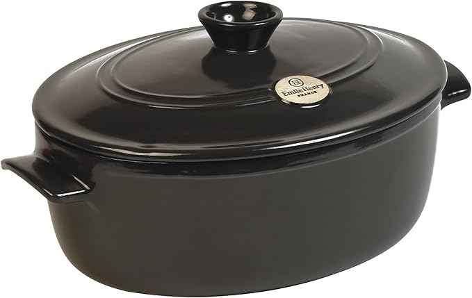 Emile Henry Made In France Flame Oval Stewpot Dutch Oven, 6.3 quart, Charcoal
