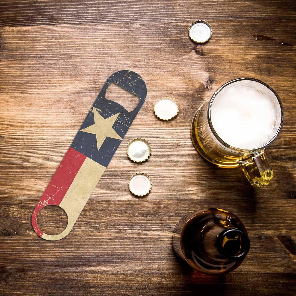 Texan Flag Stainless Steel Bottle Opener Rusty Scratched Sepia Aged Grunge Texan Flag Flat Beer Bottle Opener Keychain for Home Kitchen Bar Restaurant Party Birthday Gift