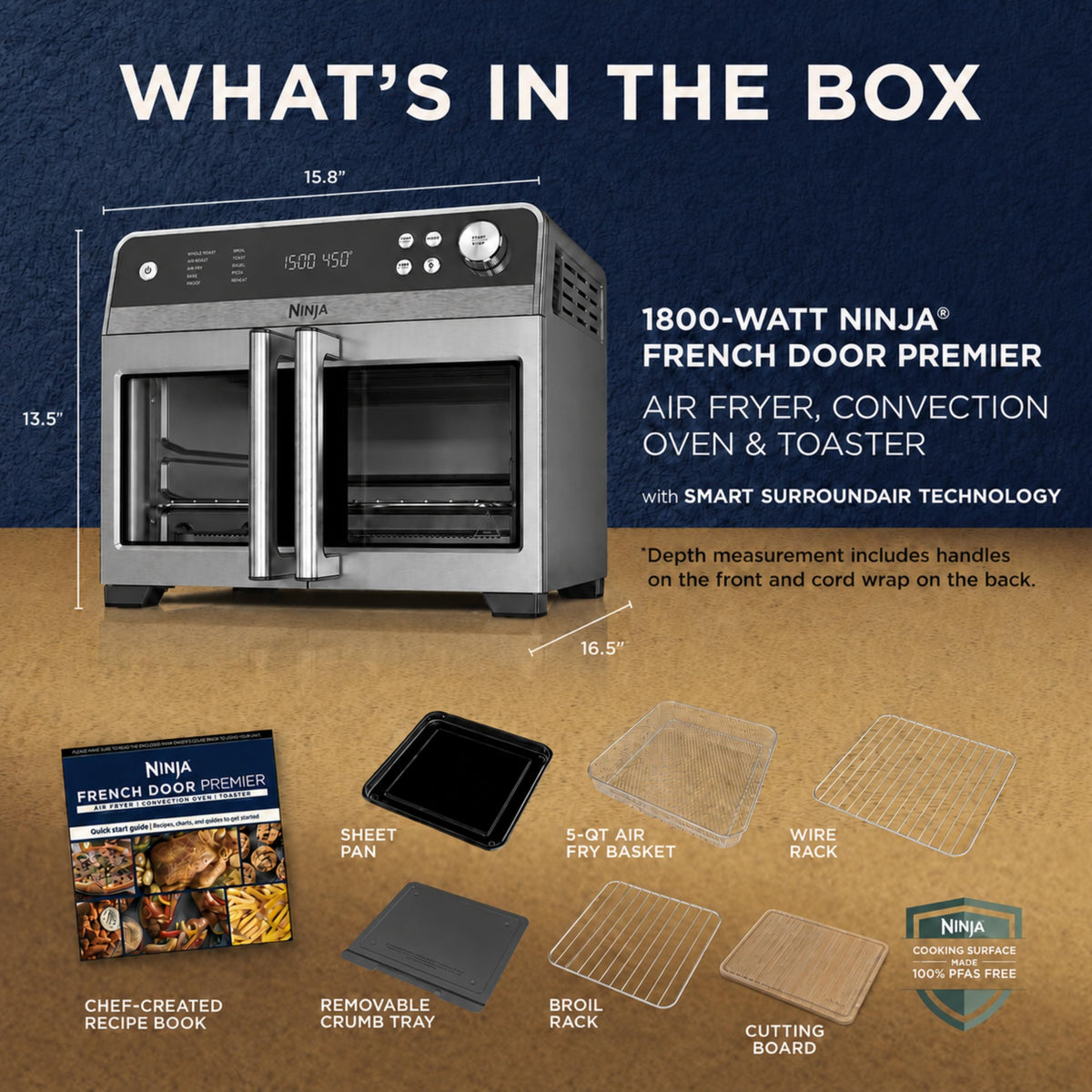 French Door Premier Air Fry Oven with Cutting Board (Silver + Cutting Board)
