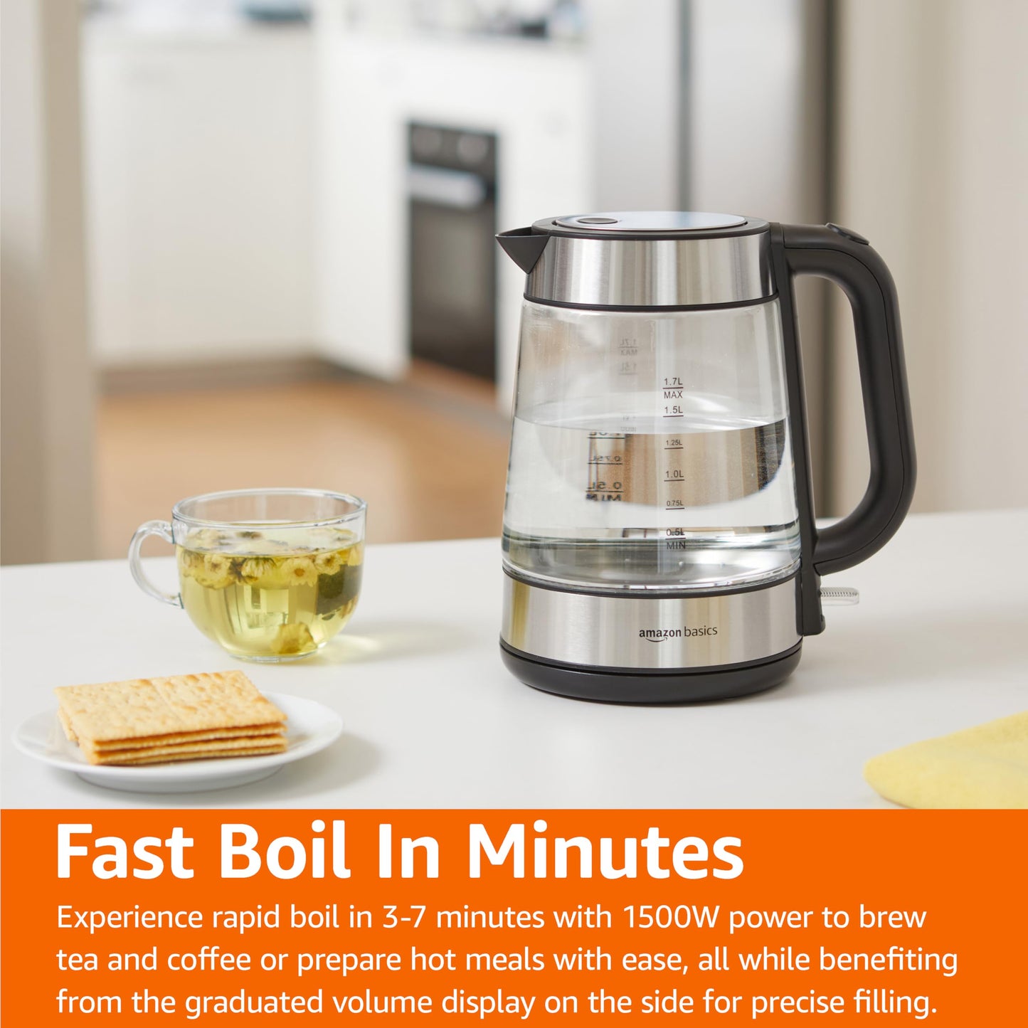 Electric Kettle with Glass Carafe for Tea and Coffee (Glass Carafe / 1.8 Quarts)