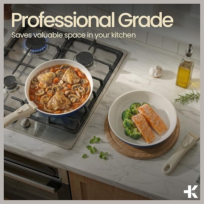 Bakken 17-Piece Ceramic Coated Aluminum Cookware Set, Nonstick Pots and Pans with Lids, Silicone Cooking Utensils & Oven Mitts, All Stovetop Safe Up To 500°F, PTFE & PFAS Free, Dishwasher Safe