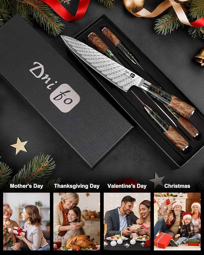 5 Pieces Damascus Knife Set, Japanese Chef Knife Set with Galaxy Pattern Resin Handle, 67-Layers Damascus Steel, Gift Box Included 5" Paring, 6" Boning, 7" Santoku, 8" Chef & 8" Bread Damascus Knives