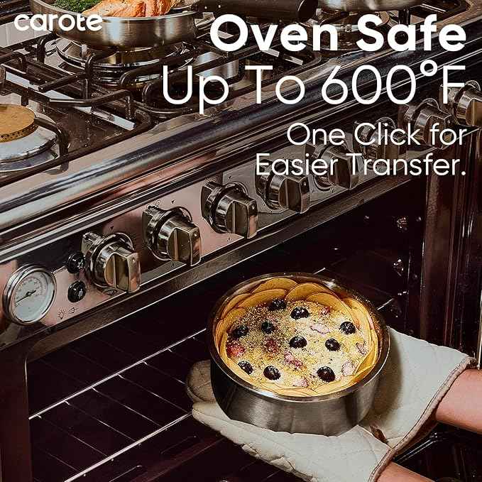 CAROTE Pots and Pans Set, Stainless Steel Cookware Set Detachable Handle, 15pcs Induction Kitchen Cookware Sets with Removable Handle, RV Cookware Set, Oven Safe