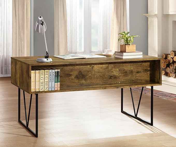 Coaster Home Furnishings Analiese Rustic 63-Inch 4-Drawer Home Office Computer Writing Desk Study Table with Storage Engineered Eco-Friendly Wood Look Laminate Sturdy Steel Base Rustic Nutmeg 800999