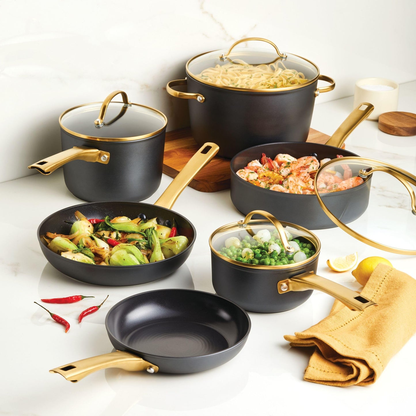 Forged Induction Ceramic Nonstick Cookware Set (Black / Cookware Set (12-Piece))