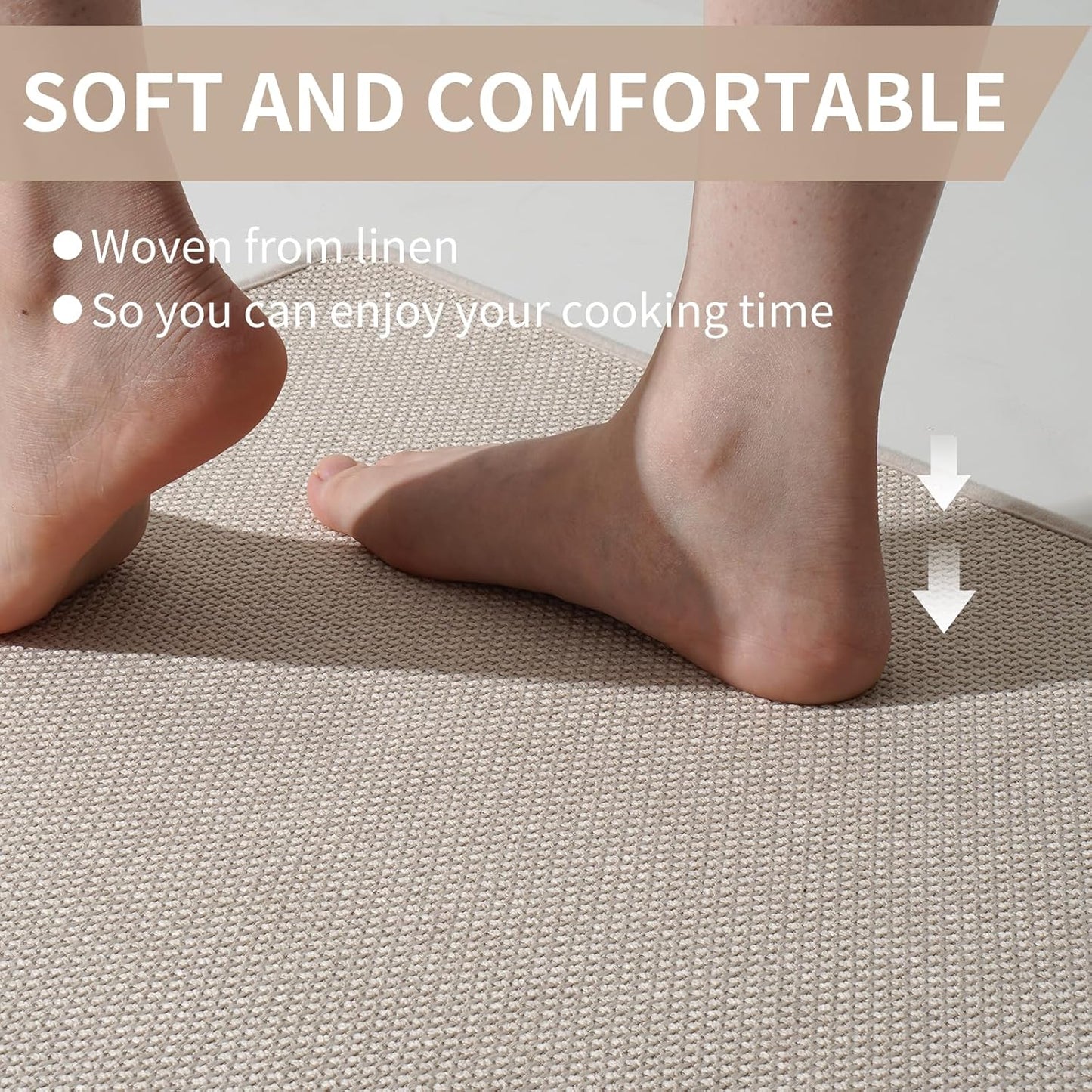 Kitchen mats for Floor Water and Oil Absorbent Runner Rugs for Kitchen, Kitchen Mat in Front of Sink,Non-Slip Kitchen Rugs,Durable Imitation Linen Kitchen Rug Beige 17x30+17x47