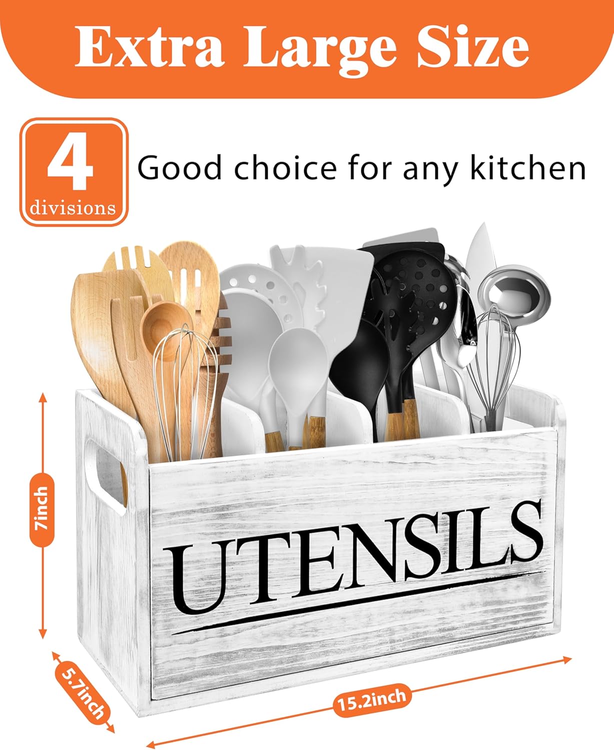 Kitchen Utensil Holder for Kitchen Counter Large Wooden Organizer for Cooking Utensils Utensil Holder Counter Rustic DĂŠcor