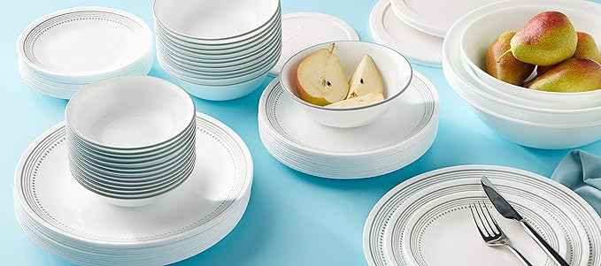 Corelle Vitrelle 78-Piece Service for 12 Dinnerware Set, Triple Layer Glass and Chip Resistant, Lightweight Round Plates and Bowls Set, Mystic Gray