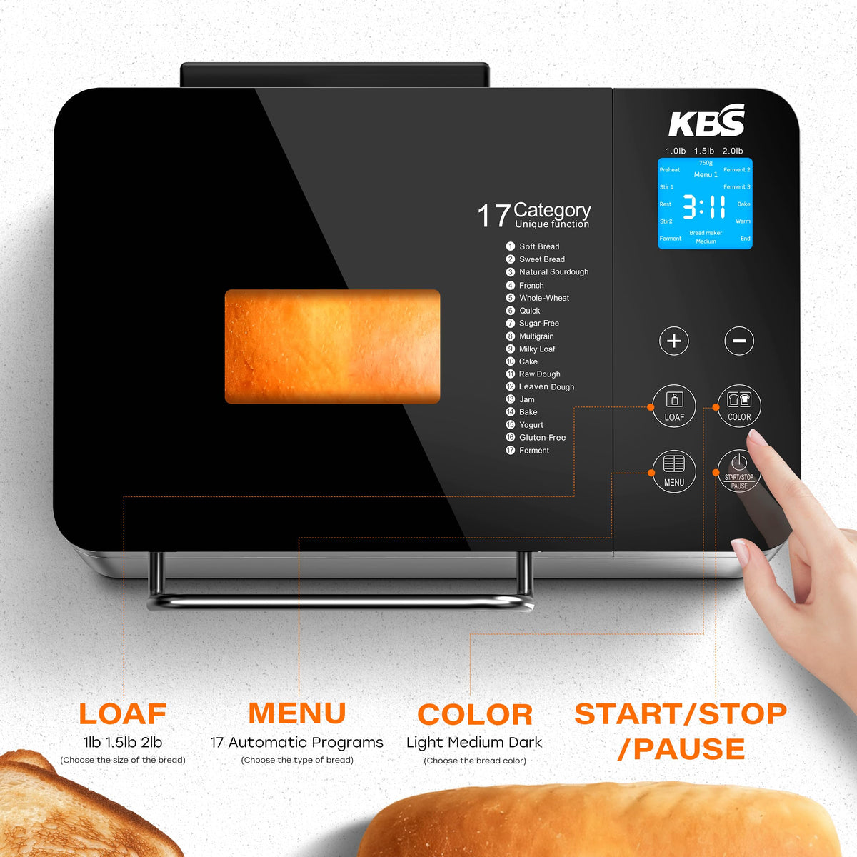 Pro 710W 2.2LB Bread Maker (Silver Stainless Steel)