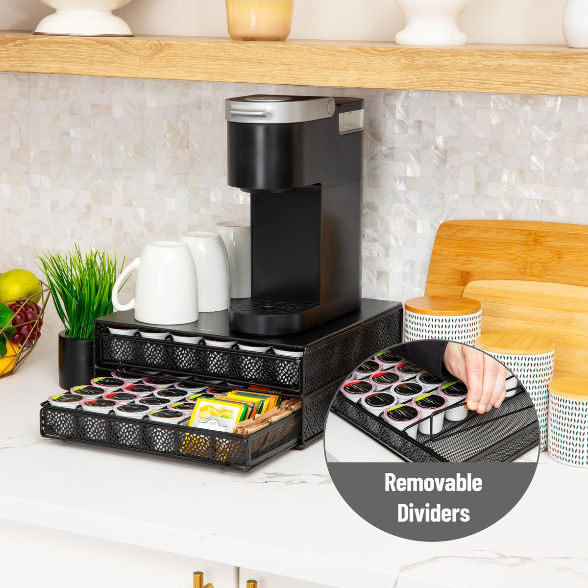 2 Drawer Coffee Pod Organizer with Removable Dividers (Square 72 Capacity)