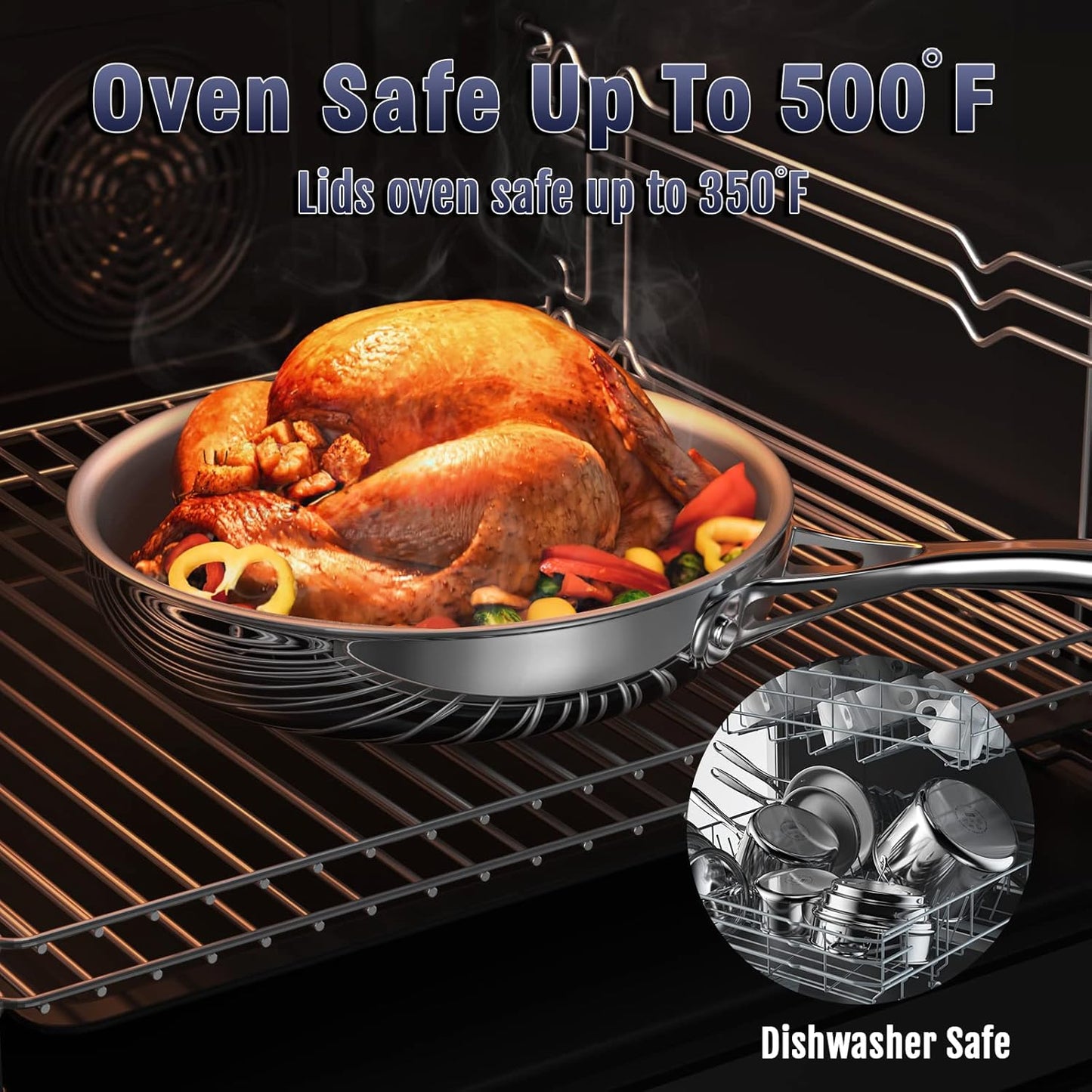 Cooks Standard Frying Pan Stainless Steel, 10-Inch Multi-Ply Clad wok Stir Fry Pan Kitchen Skillet, Silver