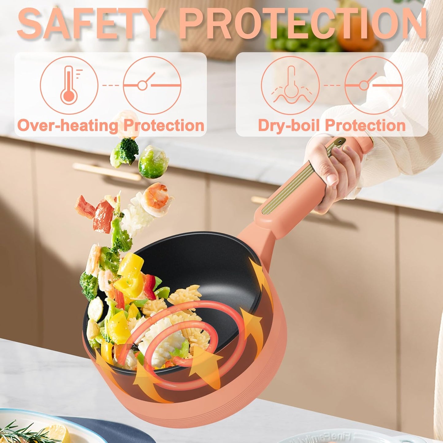TOPWIT Hot Pot Electric with Steamer, đđ Electric Pot, Non-Stick Portable Cooker, Portable Pot, SautĂ© Pan for Steak, Egg, Ramen, Soup with Dual Power Control (Silicone Spatula Included), Peach
