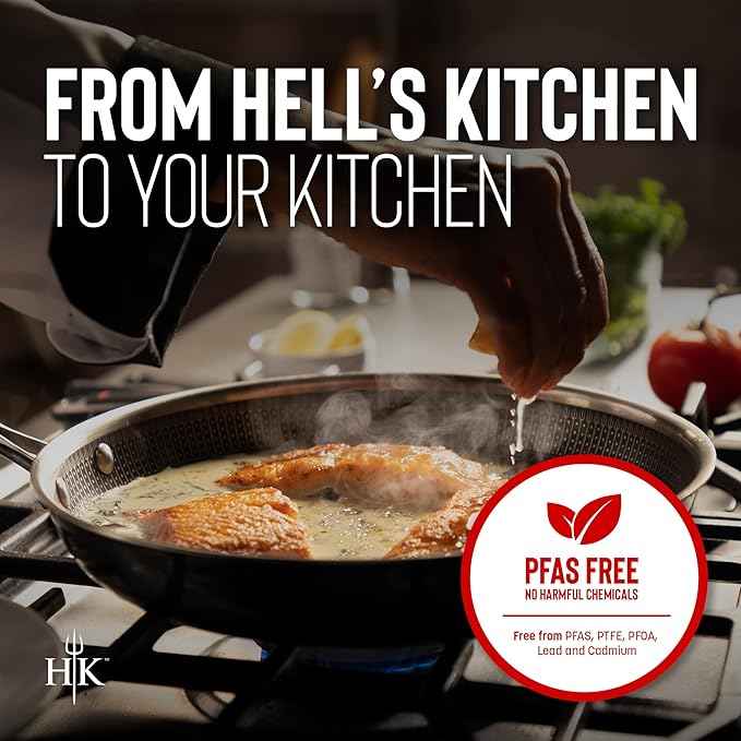 Hell's Kitchen Hybrid 3 Piece Set, 8-inch Frying Pan, 2.5 Qt Saucepan and Tempered Glass Lids, Tri-Clad Stainless Steel and PFAS-Free Ceramic Nonstick, Metal Utensil Safe, All Cooktops, Oven Safe