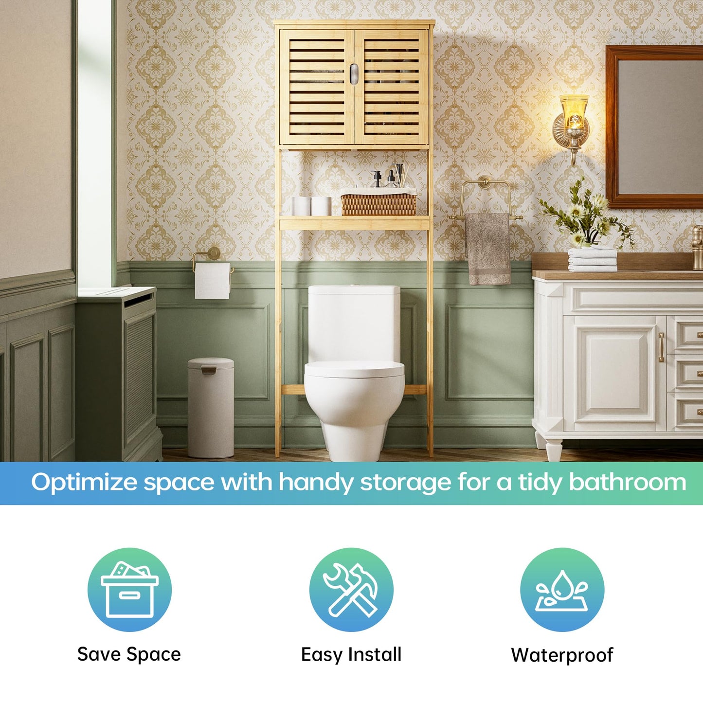 Bathroom Over The Toilet Storage Cabinet (Natural)