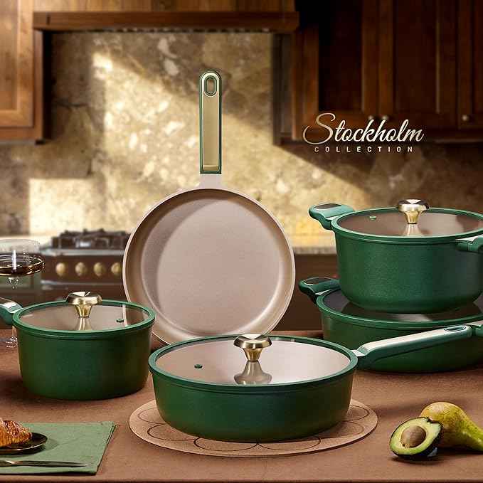 CAROTE Pots and Pans Set Non stick, Cookware Set, 16pcs NonStick Kitchen Set Induction Cookware Non-Toxic & PFOA&PFOS-Free, Dishwasher, Green