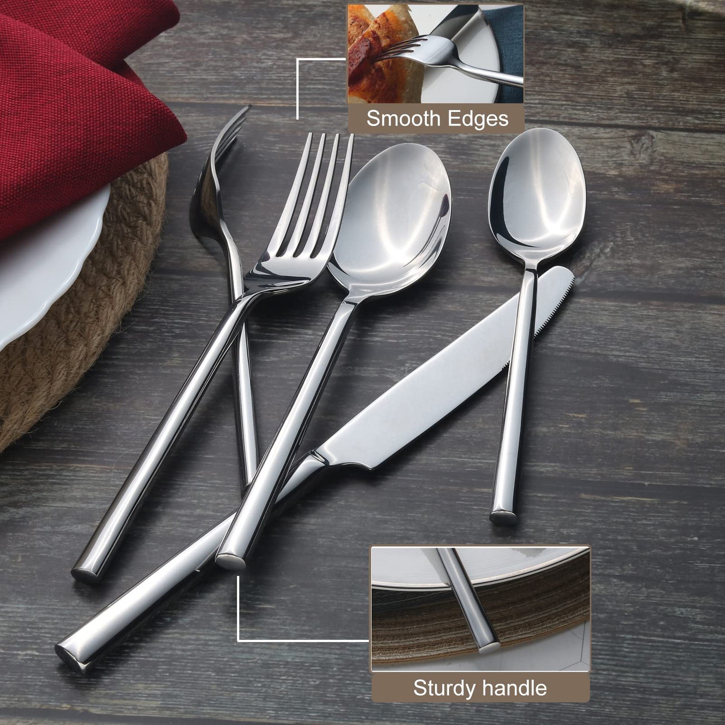Potter 20 Piece Forged Silverware Set Stainless Steel Flatware Set Cutlery Set (Silver / 20 pieces for 4)