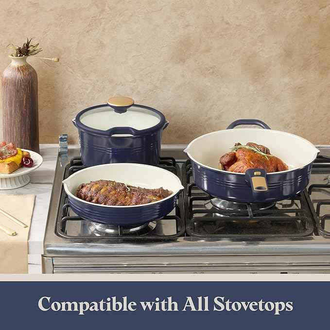 CAROTE 22Pcs Titanium Cookware Set, Pots and Pans Set Non Stick, Kitchen Cooking Set with Detachable Handle, Non Toxic Induction Cookware, Dishwasher/Oven Safe,Blue
