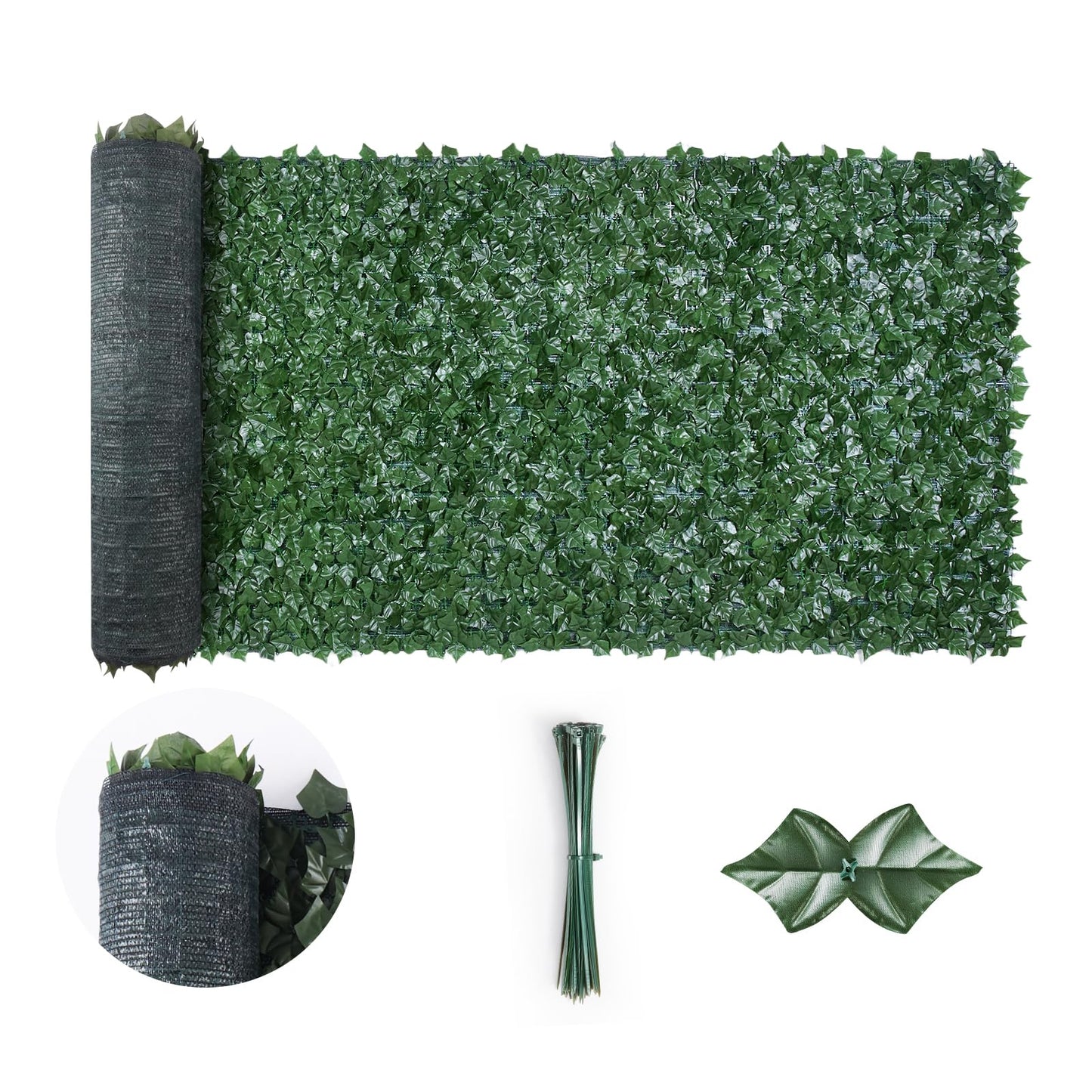 Artificial Ivy Privacy Fence Screen (Ivy with Green Mesh Backing / 59 x 98 inch)